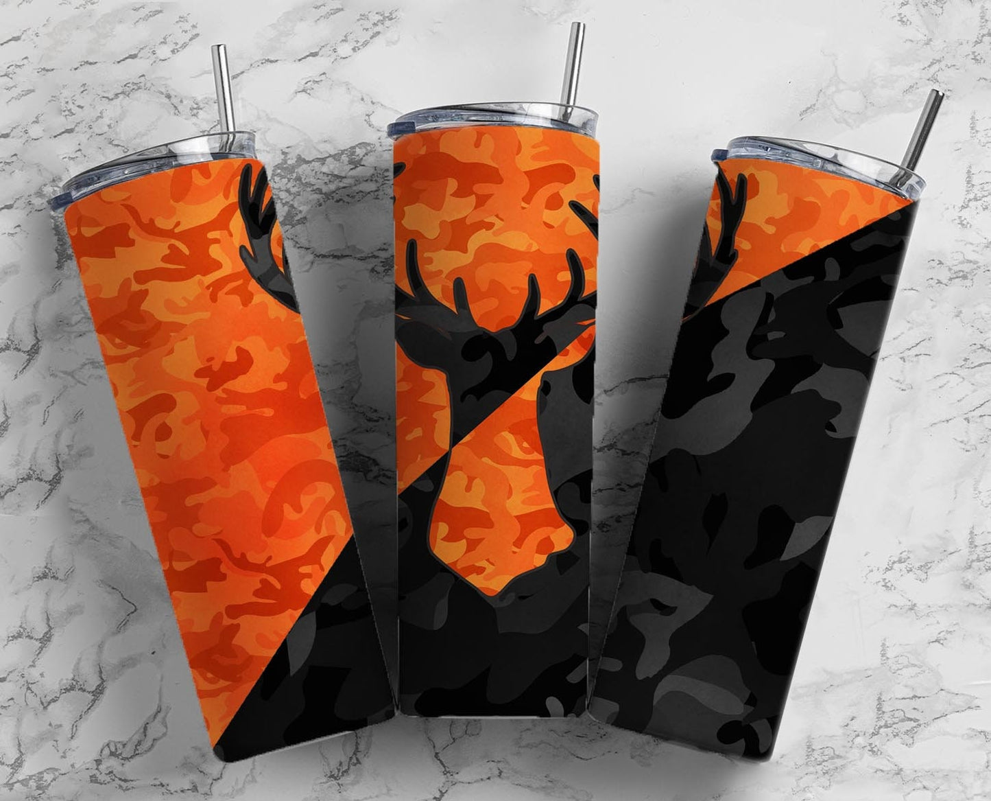 Deer Hunting 20oz Sublimation Tumbler Designs, Camo Orange 9.2 x 8.3” Straight Skinny Tumbler Wrap, Mens Tumbler (2023-04-18 07.19.40)