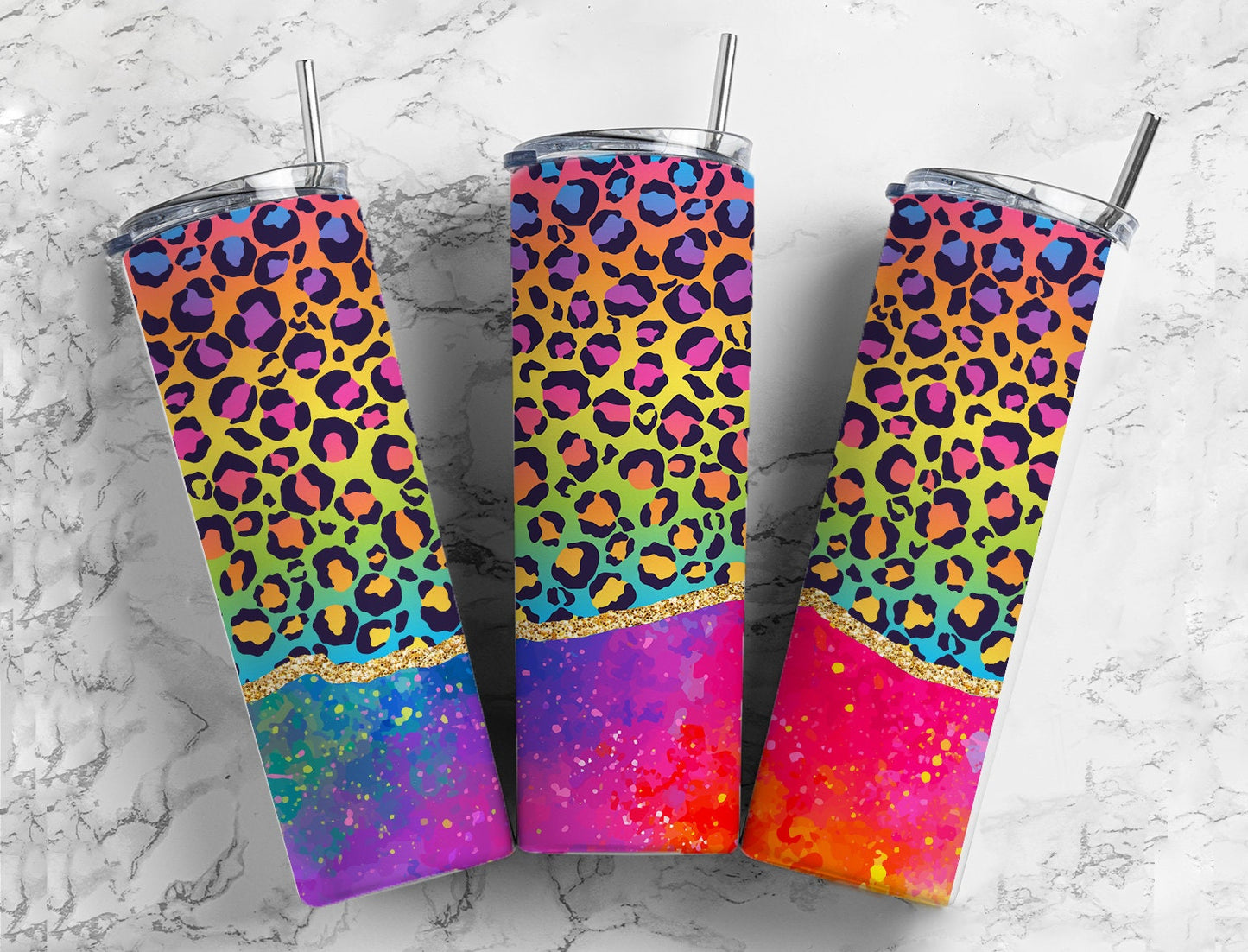 Leopard Print Rainbow 20oz Sublimation Tumbler Designs, Neon 9.2 x 8.3” Straight Skinny Tumbler Wrap PNG, Agate, Alcohol Ink, Tie Dye 29