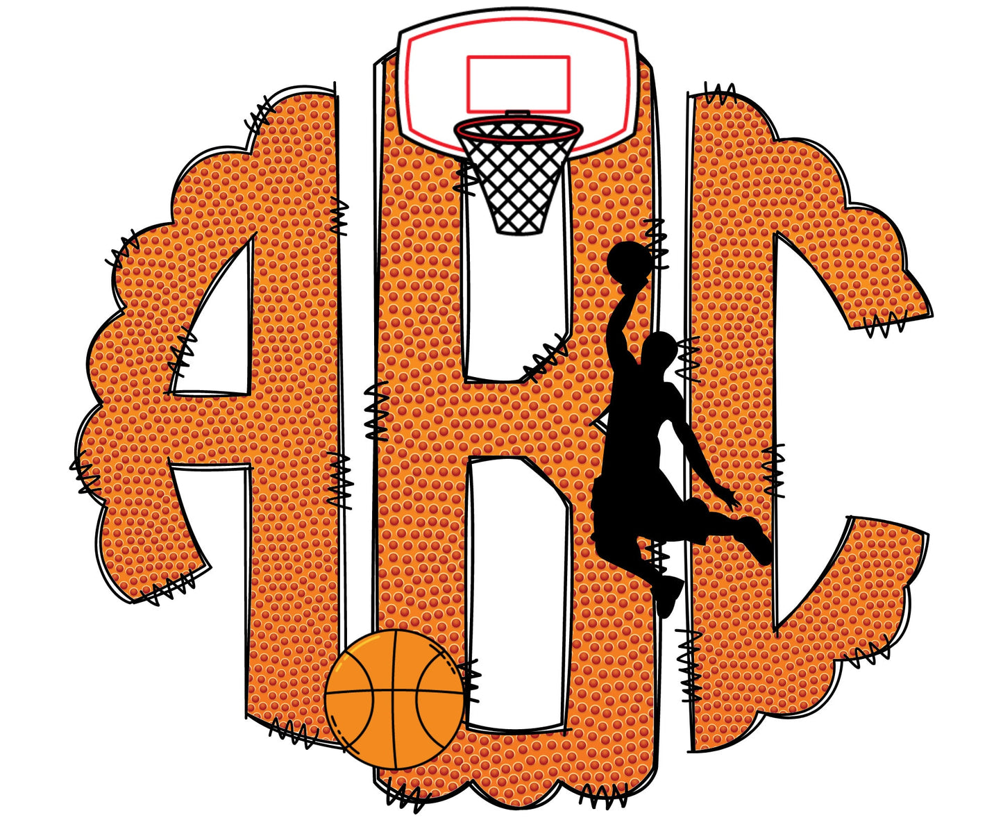 Basketball Monogram Letters, Basketball Sublimation PNG Elements Hand Drawn Doodle Alpha Bundle, Sport Sublimation Font PNG