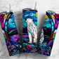 polar bear 20oz Sublimation Tumbler Designs, stained glass landscape 9.2 x 8.3” Straight Skinny Tumbler Wrap PNG