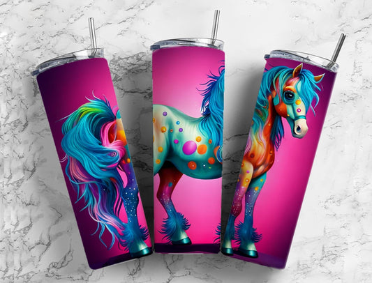 Rainbow horse 20oz Sublimation Tumbler Designs, Neon colorful 9.2 x 8.3” Straight Skinny Tumbler Wrap PNG