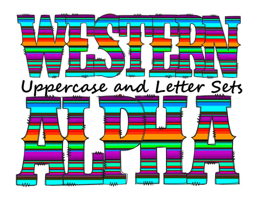 Mexican serape Doodle Letters Western Alphabet, Colorful striped Alphabet PNG, Entire Doodle Alphabet Uppercase and Numbers PNG