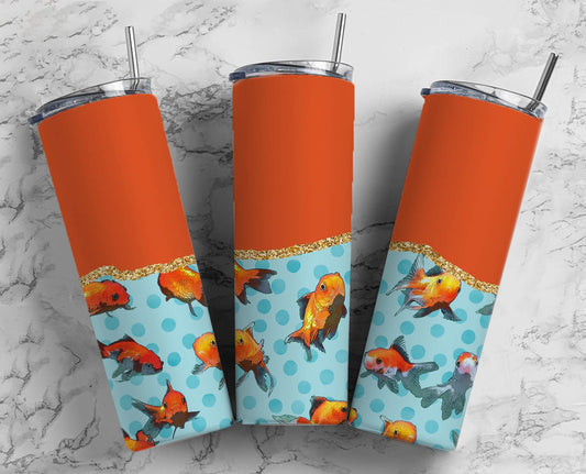 Blue Orange Flower 20oz Sublimation Tumbler Designs, AestheticFloral 9.2 x 8.3” Straight Skinny Tumbler Wrap PNG, Gold Agate 185