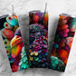 Rainbow turkey 20oz Sublimation Tumbler Designs, Colorful neon 9.2 x 8.3” Straight Skinny Tumbler Wrap PNG (1)