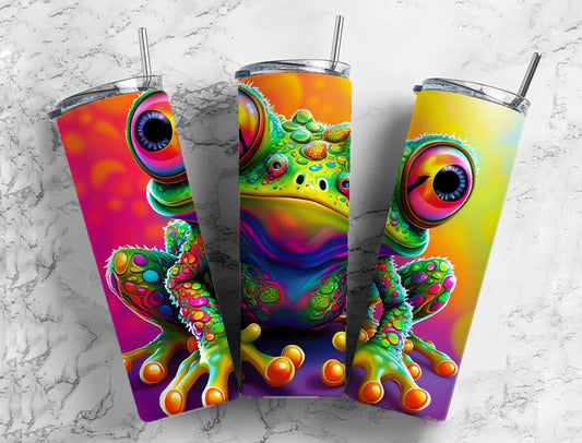 Cartoon frog 20oz Sublimation Tumbler Designs, Colorful rainbow 9.2 x 8.3” Straight Skinny Tumbler Wrap PNG