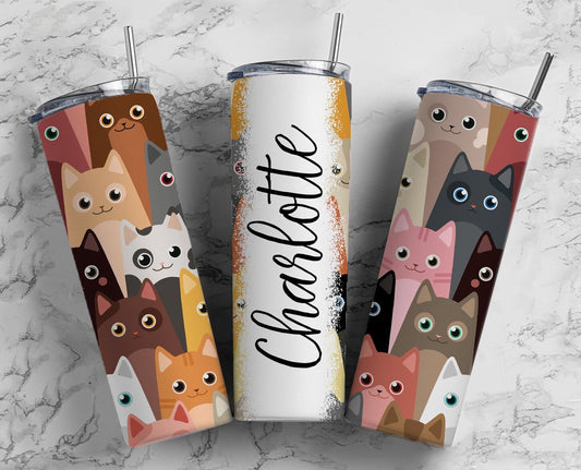 Cartoon cats 20oz Sublimation Tumbler Designs, Bleach name 9.2 x 8.3” Straight Skinny Tumbler Wrap PNG