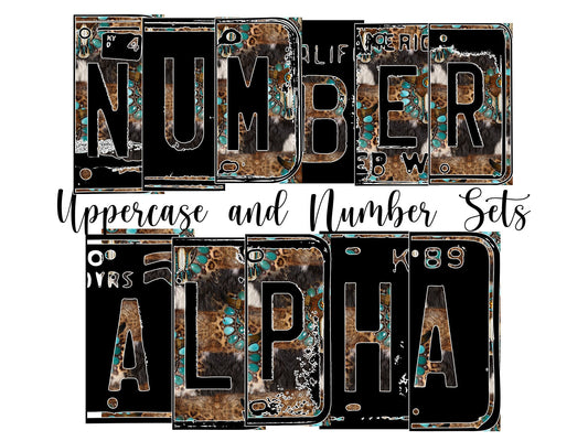 Country Western Number Plate Alphabet Uppercase Numbers PNG, Bull skull Alphabet PNG Digital Download