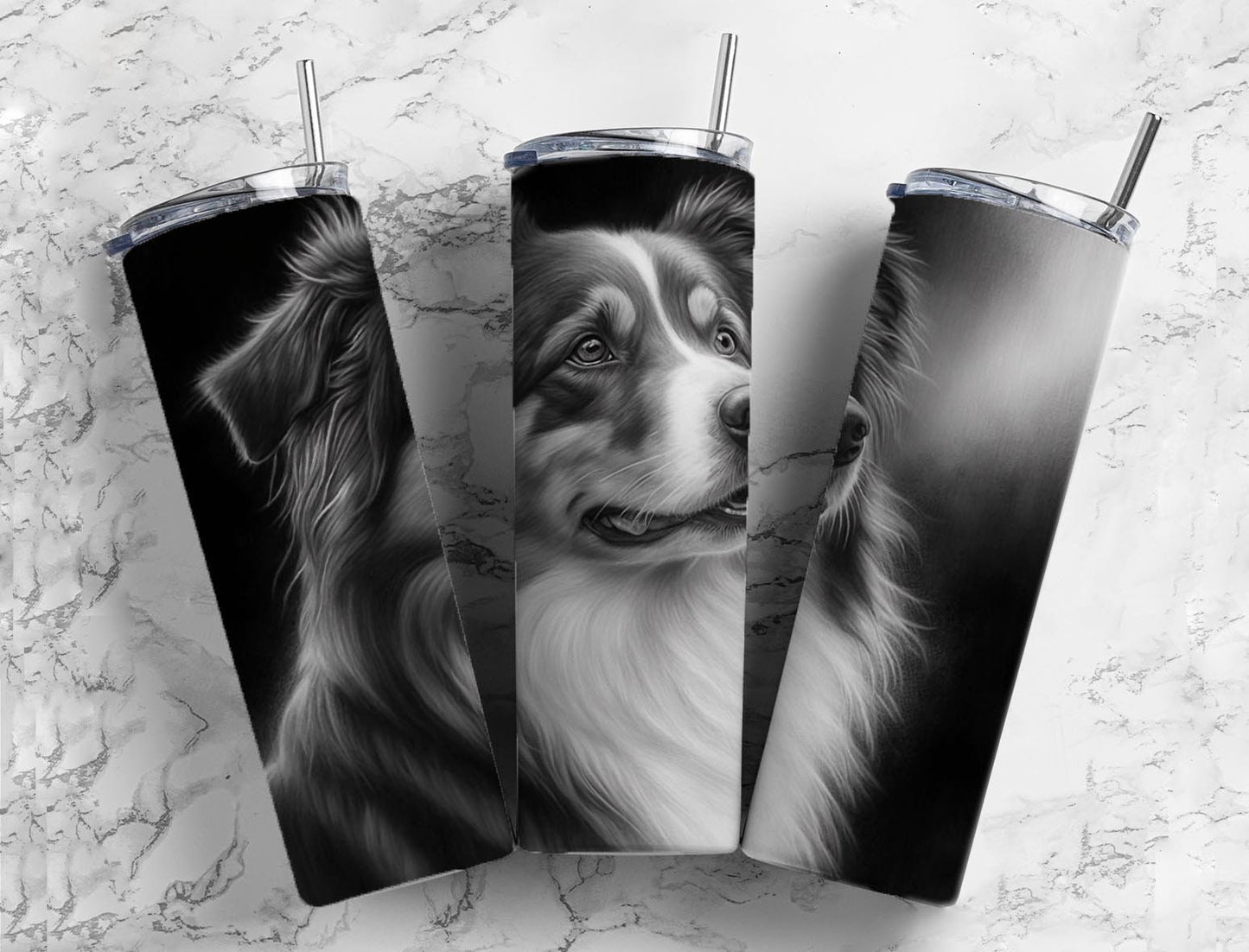 Border Collie Dog 20oz Sublimation Tumbler Designs, Charcoal Painting 9.2 x 8.3” Straight Skinny Tumbler, Tumbler Wrap PNG