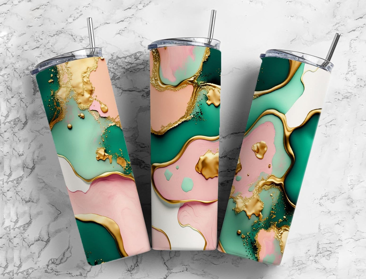 Acrylic pour 20oz Sublimation Tumbler Designs, Green and pink 9.2 x 8.3” Straight Skinny Tumbler Wrap PNG