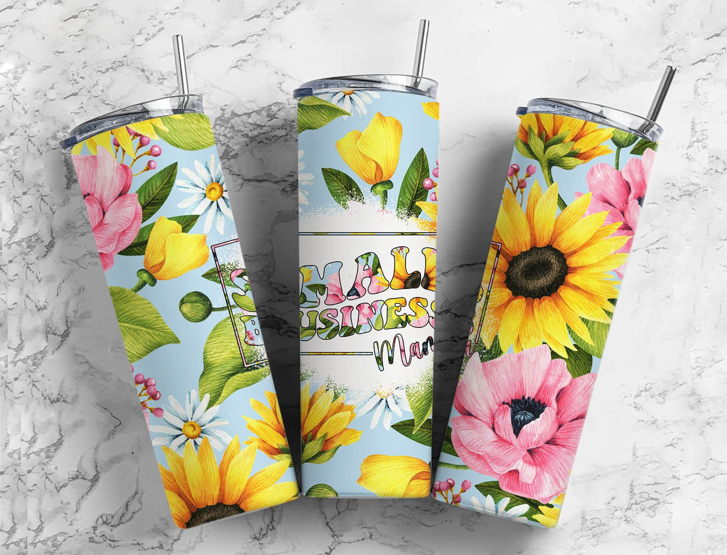 Sunflower floral 20oz Sublimation Tumbler Designs, Small business 9.2 x 8.3” Straight Skinny Tumbler Wrap PNG