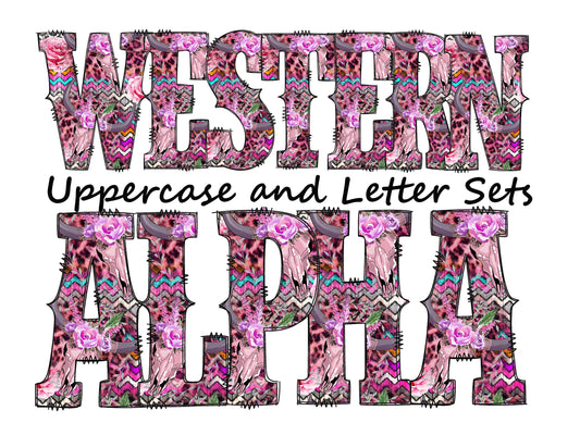 Pink leopard print Doodle Letters Western Alphabet, Pink floral Alphabet PNG, Entire Doodle Alphabet Uppercase and Numbers PNG