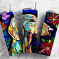 Colorful dog 20oz Sublimation Tumbler Designs, Stained glass floral 9.2 x 8.3” Straight Skinny Tumbler Wrap PNG