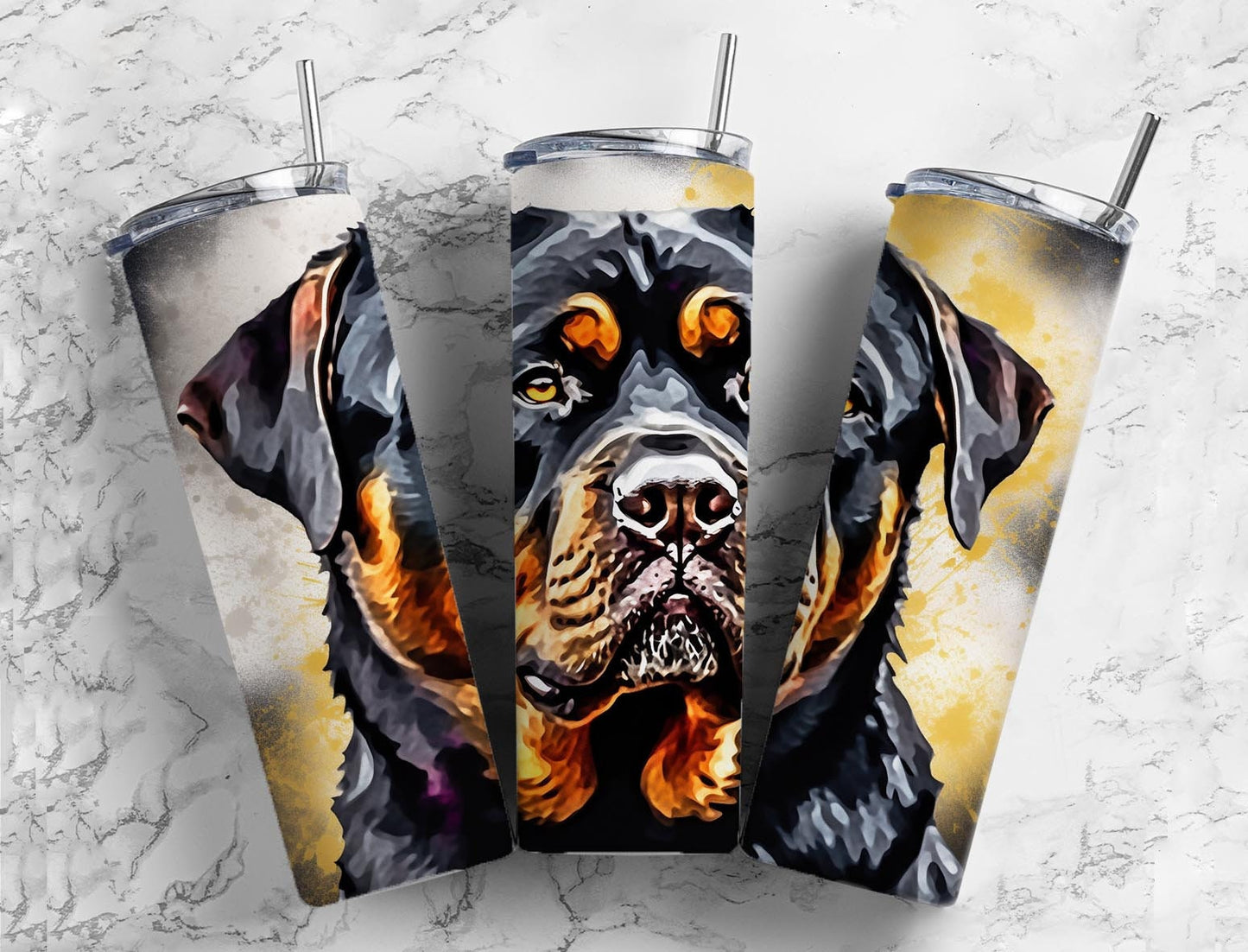 Rottweiler 20oz Sublimation Tumbler Designs, Neutral 9.2 x 8.3” Straight Skinny Tumbler Wrap PNG