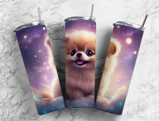 Pomeranian dog 20oz Sublimation Tumbler Designs, cartoon puppy 9.2 x 8.3” Straight Skinny Tumbler Wrap PNG