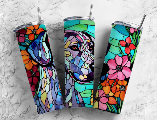 rainbow great Dane 20oz Sublimation Tumbler Designs, floral stained glass 9.2 x 8.3” Straight Skinny Tumbler Wrap PNG