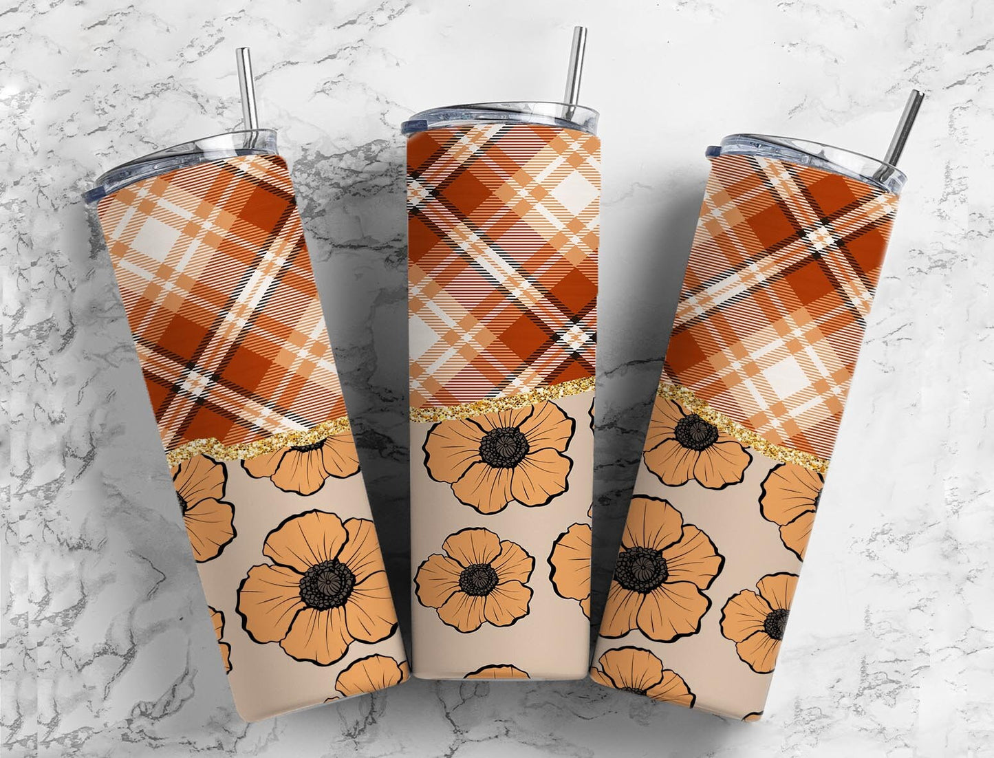 Plaid Pumpkin Fall Retro 20oz Sublimation Tumbler Designs, Mom Aesthetic Floral 9.2 x 8.3” Straight Skinny Tumbler Wrap PNG11