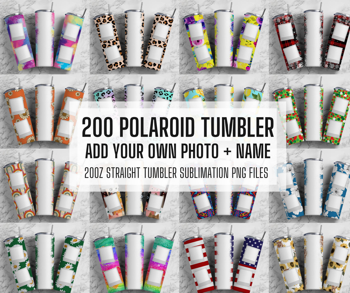 200+ Polaroid Add Photo and Text Tumbler Wrap, Straight Tumbler, Design Bundle, 20oz Straight Tumbler, Sunflower Tumbler Wrap, Tumbler PNG