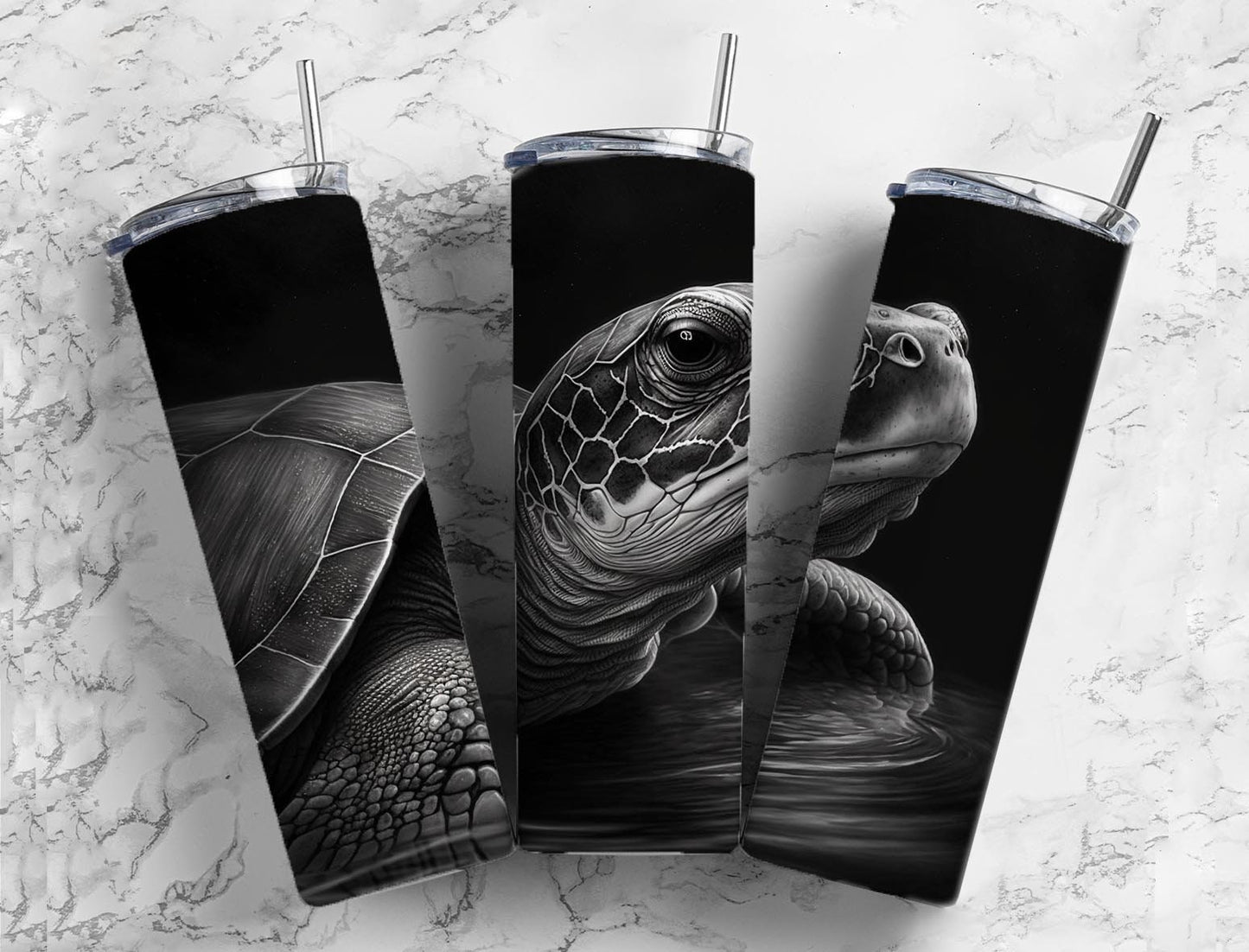 Turtle 20oz Sublimation Tumbler Designs, Charcoal Painting 9.2 x 8.3” Straight Skinny Tumbler, Tumbler Wrap PNG