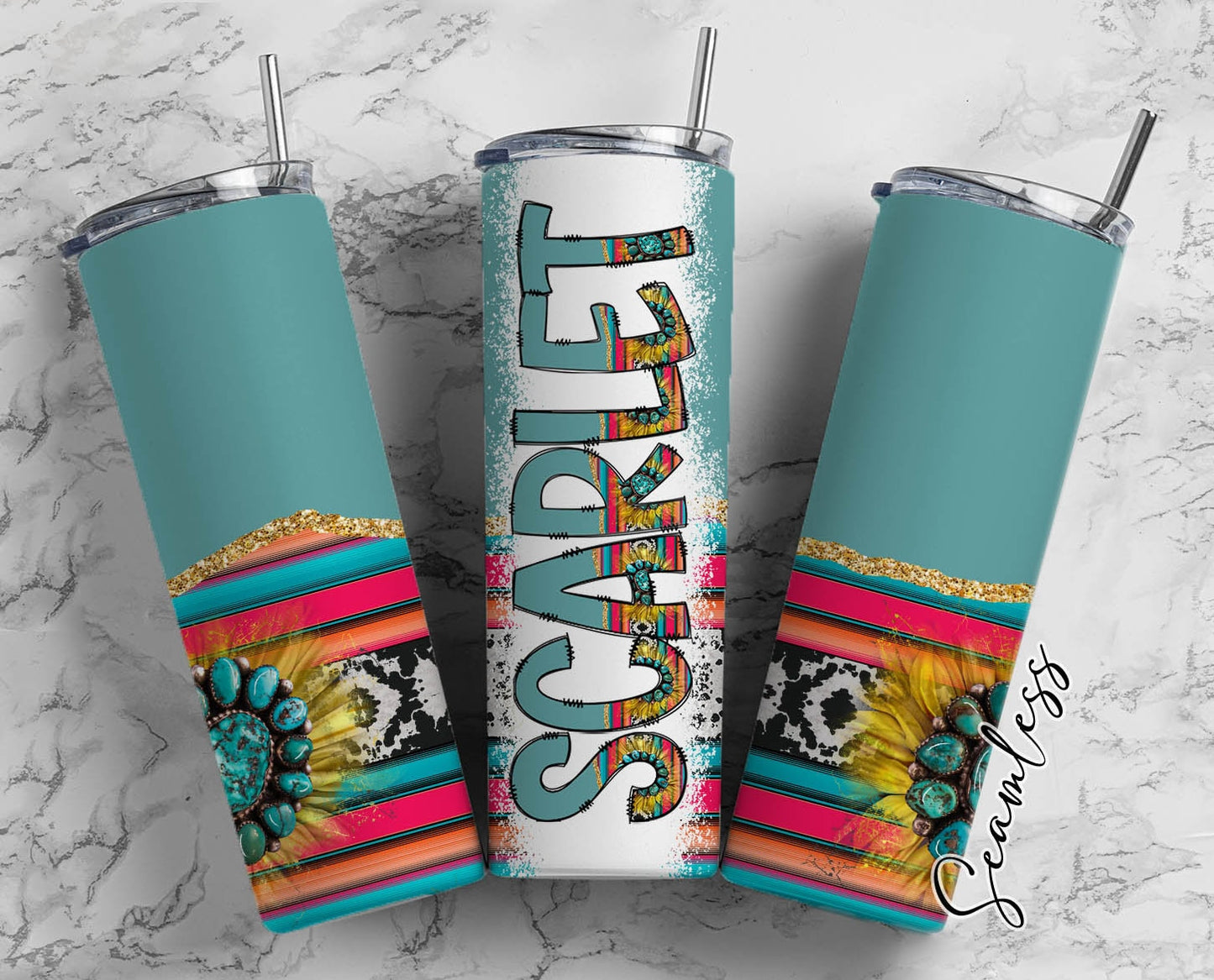 Teal Country Tumbler Wrap with Matching Doodle Letter Alphabet PNG, Stripe Add your Own name 20oz Tumbler, Turquoise Gem Alpha Set PNG 14