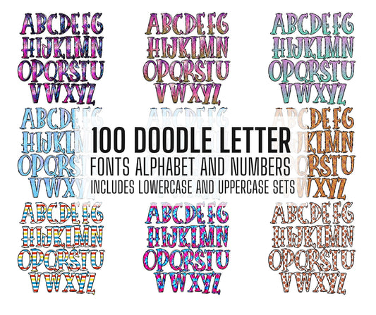 100+ MEGA BUNDLE - Doodle Letters! Uppercase & Lowercase, Entire Doodle Alphabet, Numbers, Individually Saved PNG, pack, Sublimation letters