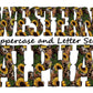 Sunflower cactus Doodle Letters Western Alphabet, leopard print Alphabet PNG, Entire Doodle Alphabet Uppercase and Numbers PNG