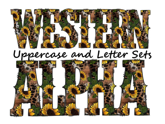 Sunflower cactus Doodle Letters Western Alphabet, leopard print Alphabet PNG, Entire Doodle Alphabet Uppercase and Numbers PNG