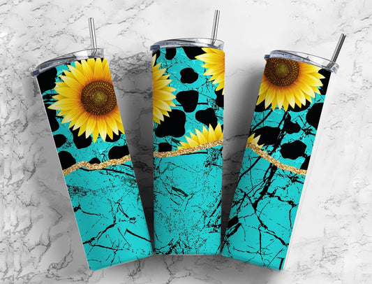 Sunflower Cow Turquoise 20oz Sublimation Tumbler Designs, Teal and Leopard Country Western 9.2 x 8.3” Straight Skinny Tumbler Wrap PNG (2023-04-18 10.52.23)