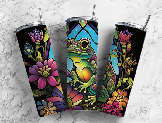 Stained Glass frog 20oz Sublimation Tumbler Designs, Rainbow Neon 9.2 x 8.3” Straight Skinny Tumbler Wrap