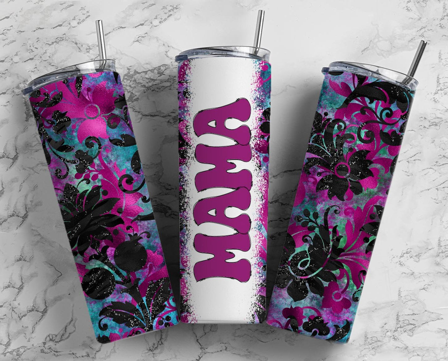 Pink and Black 20oz Sublimation Tumbler Designs, Retro Mama 9.2 x 8.3” Straight Skinny Tumbler Wrap PNG, Mom Tumbler