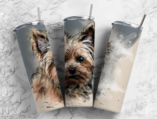 Yorkshire terrier 20oz Sublimation Tumbler Designs, Neutral 9.2 x 8.3” Straight Skinny Tumbler Wrap PNG