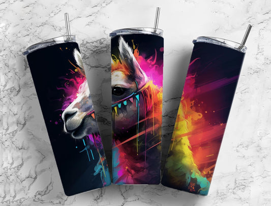 rainbow alpaca 20oz Sublimation Tumbler Designs, Paint splatter 9.2 x 8.3” Straight Skinny Tumbler Wrap PNG