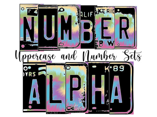 Tie Dye Number Plate Alphabet Uppercase Numbers PNG, Rainbow Alphabet PNG Digital Download