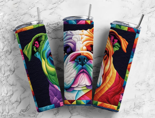 Bull Dog 20oz Sublimation Tumbler Designs, Rainbow Cyber 9.2 x 8.3” Straight Skinny Tumbler, Tumbler Wrap PNG