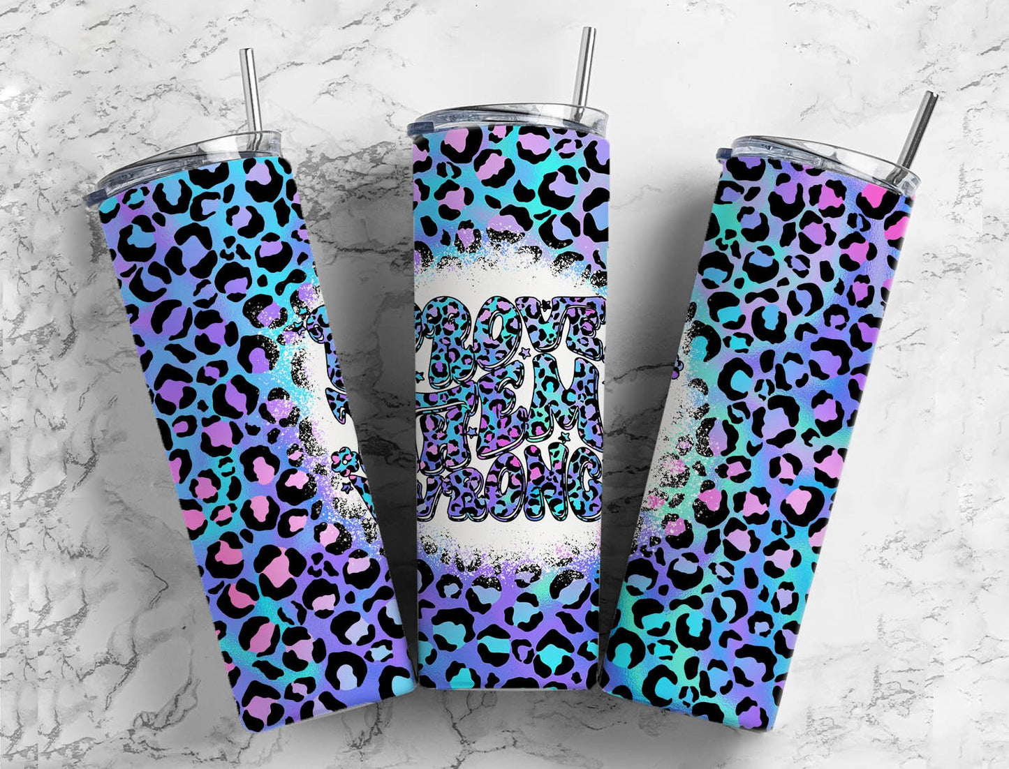 Purple and blue leopard print 20oz Sublimation Tumbler Designs, Prove them wrong 9.2 x 8.3” Straight Skinny Tumbler Wrap PNG