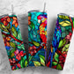 red macaw 20oz Sublimation Tumbler Designs, Stained glass 9.2 x 8.3” Straight Skinny Tumbler Wrap PNG