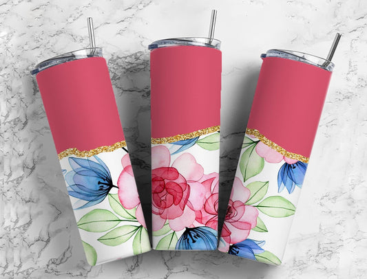 Aesthetic Flower 20oz Sublimation Tumbler Designs, Agate Glitter Red 9.2 x 8.3” Straight Skinny Tumbler Wrap PNG