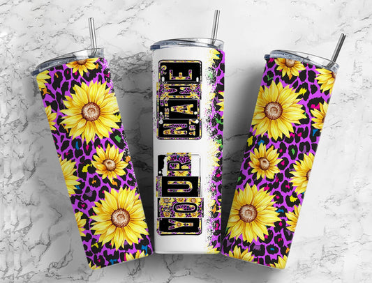 Sunflower floral Number Plate 20 oz Tumbler with Matching Alphabet PNG, purple leopard print Alphabet PNG Digital Download