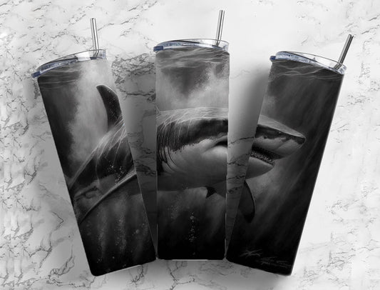 Shark Graphite 20oz Sublimation Tumbler Designs, Horror Charcoal 9.2 x 8.3” Straight Skinny Tumbler, Tumbler Wrap PNG