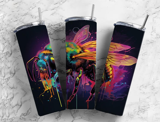 Bumblebee colorful 20oz Sublimation Tumbler Designs, Paint splatter 9.2 x 8.3” Straight Skinny Tumbler Wrap PNG