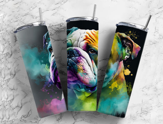 Bull Dog 20oz Sublimation Tumbler Designs, Alcohol Ink Watercolor 9.2 x 8.3” Straight Skinny Tumbler, Tumbler Wrap PNG