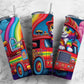 Rainbow fire truck 20oz Sublimation Tumbler Designs, Colorful firefighter 9.2 x 8.3” Straight Skinny Tumbler Wrap PNG