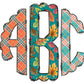 Plaid Fall Monogram Letters, Pumpkin Boho Sublimation PNG Elements Hand Drawn Doodle Alpha Bundle, Tartan Leaf Sublimation Font PNG Floral