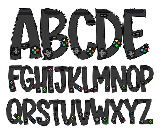 Gaming Doodle Letters, Gamer Alphabet, Transparent Background, Alphabet PNG, Entire Doodle Alphabet Uppercase Lowercase Numbers PNG