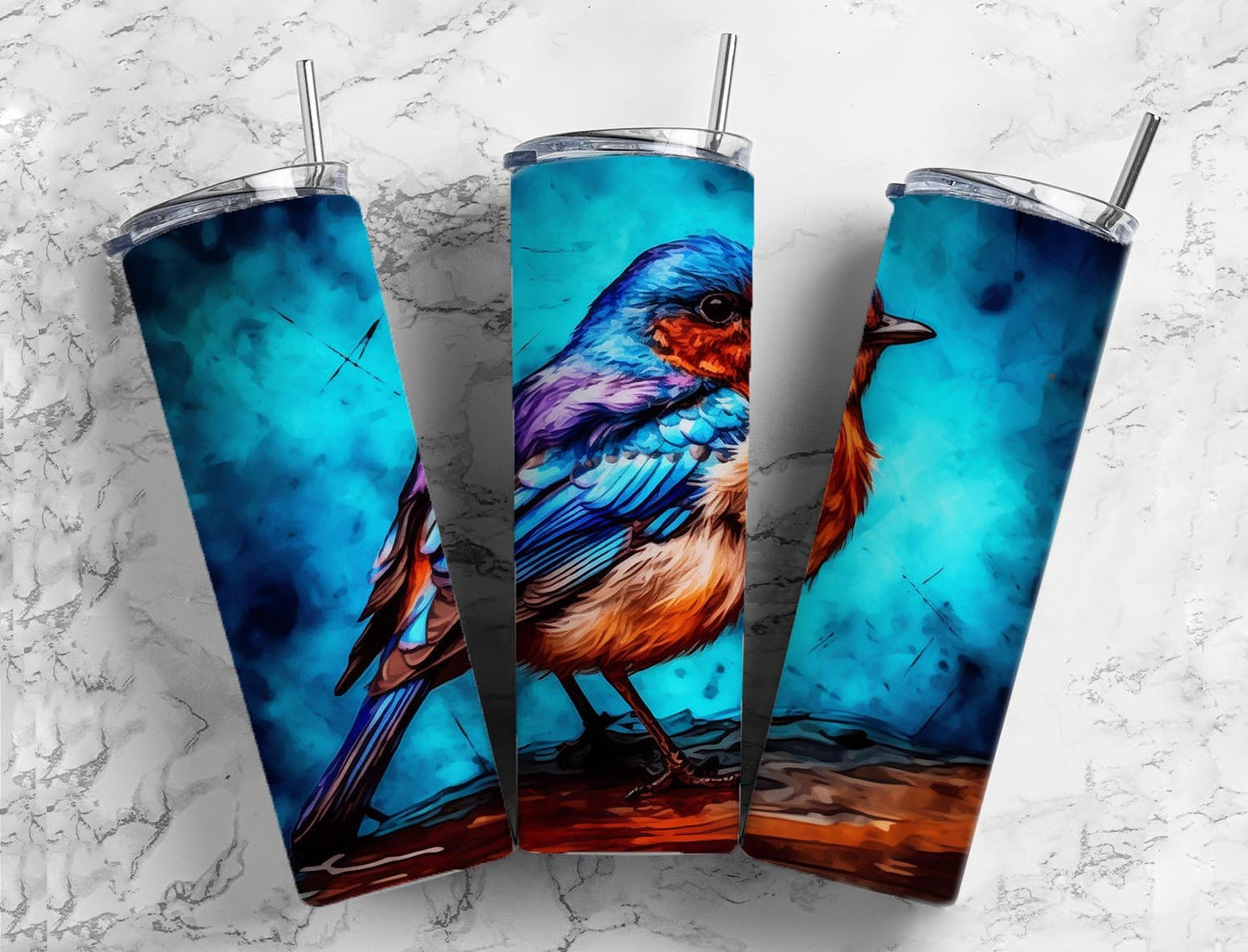 Bluebird 20oz Sublimation Tumbler Designs, pastel 9.2 x 8.3” Straight Skinny Tumbler Wrap PNG