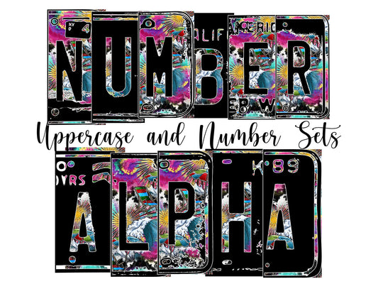 Beach Pattern Number Plate Alphabet Uppercase Numbers PNG, Magenta Pink Alphabet PNG Digital Download