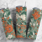 Retro floral 20oz Sublimation Tumbler Designs, Blue and orange 9.2 x 8.3” Straight Skinny Tumbler Wrap PNG