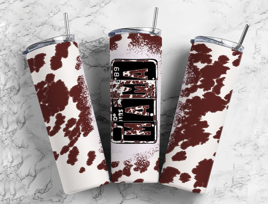 Brown Cow 20oz Sublimation Tumbler Designs, Mama Number Plate 9.2 x 8.3” Straight Skinny Tumbler, Tumbler Wrap PNG