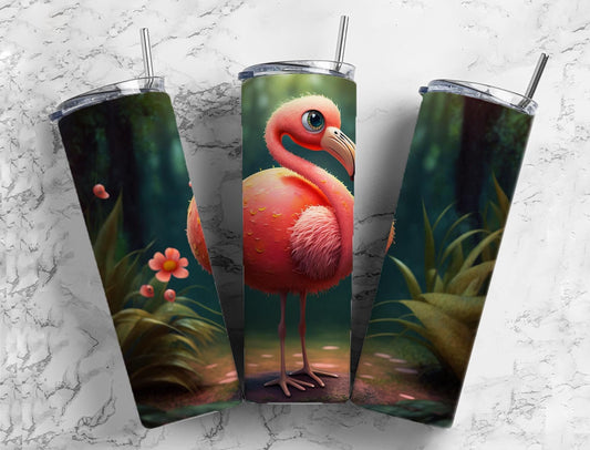 cartoon flamingo 20oz Sublimation Tumbler Designs, Floral forest 9.2 x 8.3” Straight Skinny Tumbler Wrap PNG