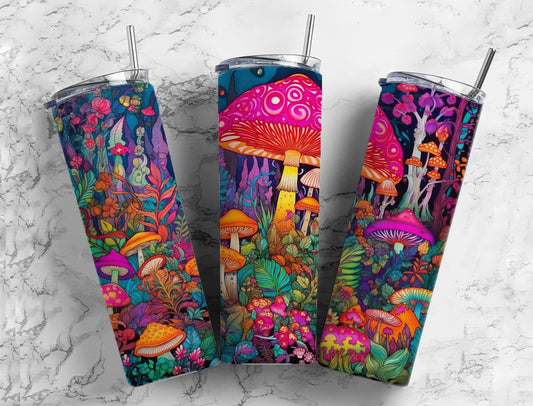 Mushroom forest 20oz Sublimation Tumbler Designs, cottagecore 9.2 x 8.3” Straight Skinny Tumbler Wrap PNG