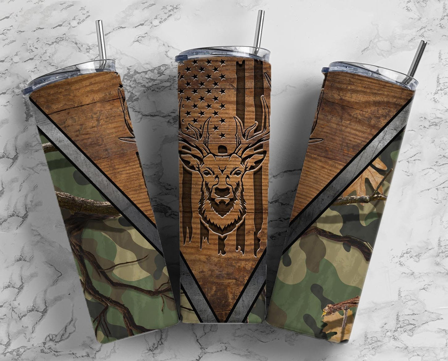 Camo Deer Hunting 20oz Sublimation Tumbler Designs, Woodgrain Man 9.2 x 8.3” Straight Skinny Tumbler Wrap PNG, Engraved Wood